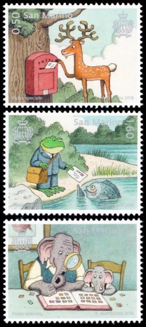SAN MARINO//SELLOS, 2018 - CORRESPONDENCIA POSTAL - DIBUJOS DE ANIMALES - YV 2546/48 - 3 VALORES - NUEVO