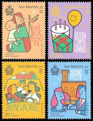 SAN MARINO/SELLOS, 2018 - TIMBRES DE SALUDOS - YV 2535/38 - 4 VALORES - NUEVO