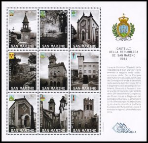 SAN MARINO/SELLOS, 2014 - ARQUITECTURA - CASTILLOS Y PALACIOS - YV 2389/97 - HOJITA - NUEVO