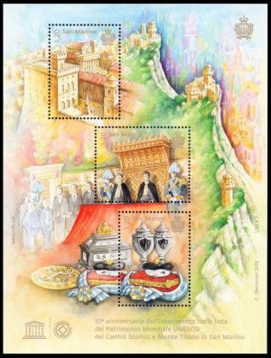 SAN MARINO/SELLOS, 2018 - UNESCO - PATRIMONIO MUNDIAL -