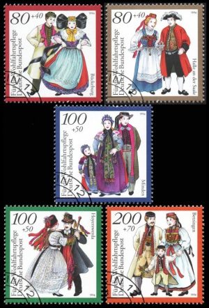 ALEMANIA/SELLOS, 1994 - TRAJES TIPICOS - YV 1589/93 - 5 VALORES -USADO