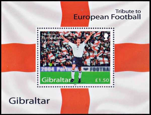 GIBRALTAR/SELLOS, 2004 – FUTBOL EUROPEO – YV BF 62 – BLOQUE – NUEVO