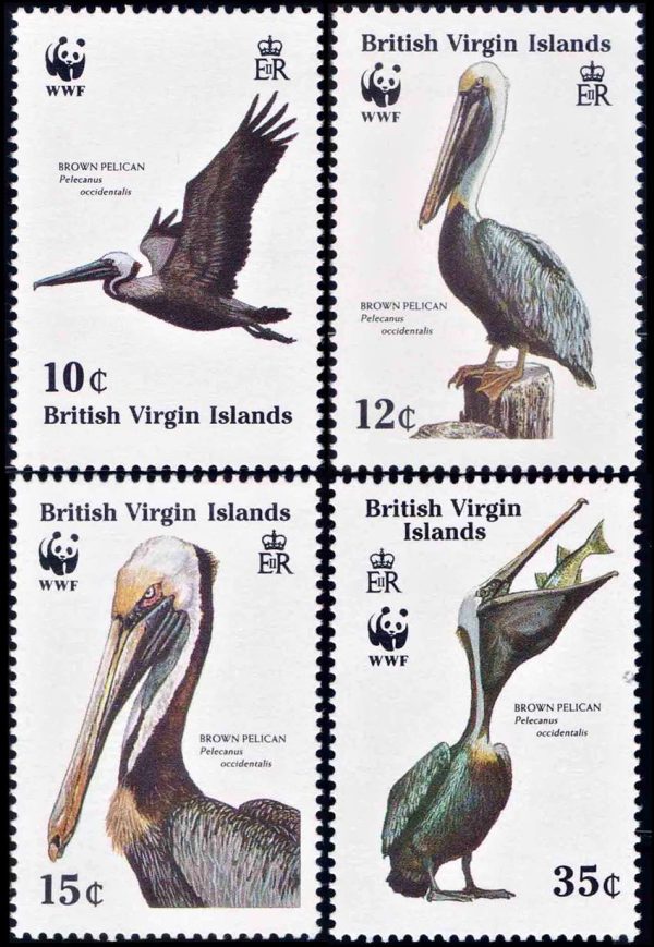 VIRGENES/SELLOS, 1988 - W.W.F. - FAUNA PROTEGIDA - PELICANO MARRON - YV 614/17 - 4 VALORES - NUEVO