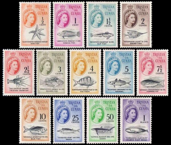 TRISTAN DA CUNHA/STAMPS, 1961 - DEFINITIVES - MARINE FAUNA - YV 42/54 - 13 VALUES - MINT