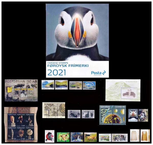 FAROE/STAMPS, 2021 – COMPLETE YEAR -16 COMMEMORATIVE STAMPS + 5 SOUVENIR SHEET – MNH