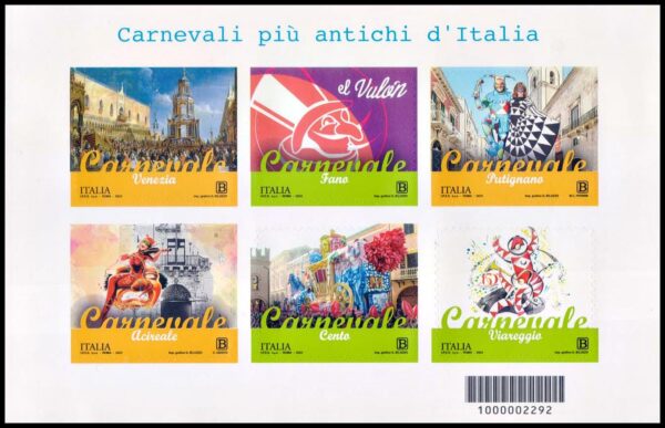 ITALY/STAMPS, 2023 - OLD CARNIVALS OF ITALY - YV 4250/55 - SHEET - SELF-ADHESIVE STAMPS