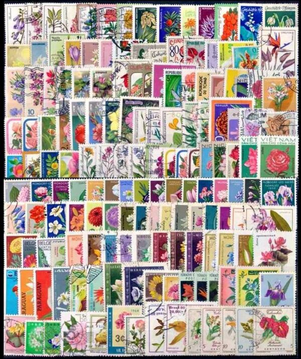 FLOWERS/STAMPS - LOT OF 155 STAMPS - EXCELLENT CONDITION - USED AND HINGED