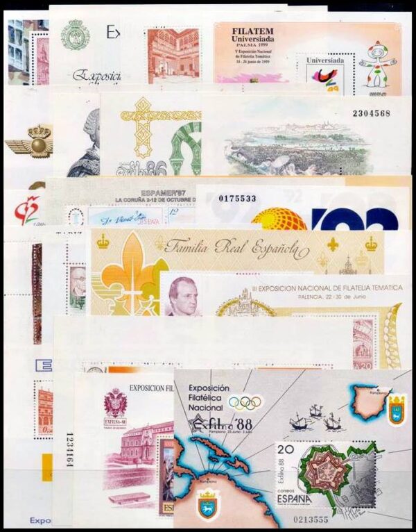 SPAIN/STAMPS – LOT OF 21 SOUVENIR SHEETS – MNH – 30% DISCOUNT ON CATALOG PRICE