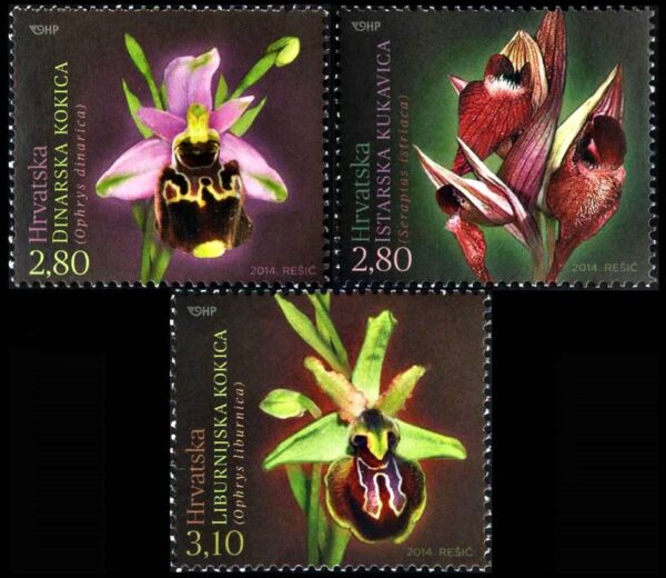 CROACIA/SELLOS, 2014 - FLORES - ORQUIDEAS - YV 1039/41 - 3 VALORES - NUEVO