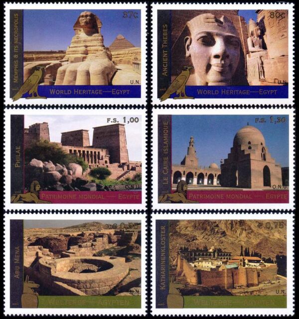 NACIONES UNIDAS (ONU) 2005 - PATRIMONIO MUNDIAL - EGIPTO - YV 966/67 (NY) 529/30 (G) 454/55 (V) - 6 VALORES - NUEVO