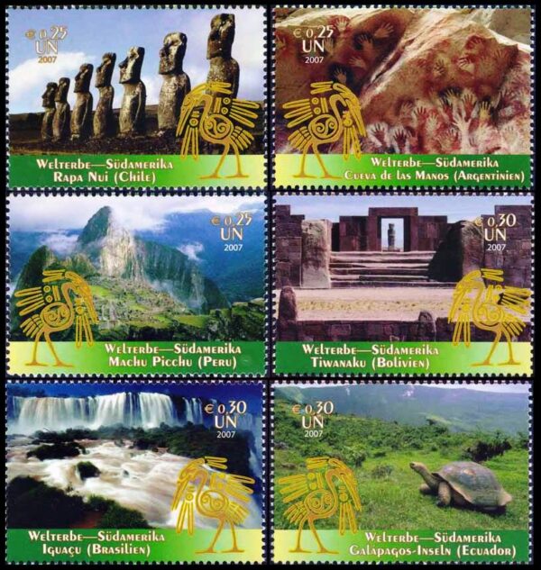 UNITED NATIONS (UN) 2007 – WORLD HERITAGE – SOUTH AMERICA – YV 513/18 – 6 VALUES - MNH