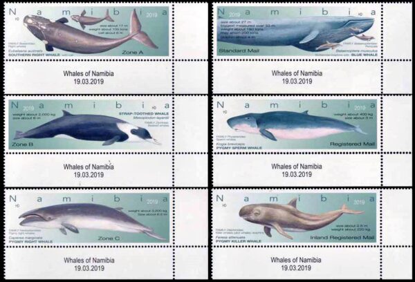 NAMIBIA/SELLOS, 2019 - FAUNA MARINA - CETACEOS - BALLENAS - YV 1418/23 - 6 VALORES - NUEVO