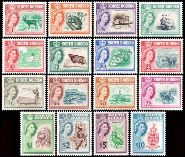 BORNEO DEL NORTE/SELLOS, 1961 - SELLOS ORDINARIOS - ELIZABETH II - FAUNA - ESCUDO - FLORES - YV 315/330 - 16 VALORES - NUEVO - MINT