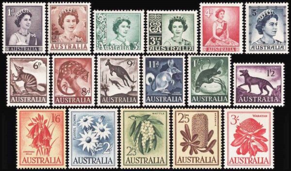 AUSTRALIA/SELLOS, 1959-1962 - SELLOS ORDINARIOS - ELIZABETH II - FLORA - FAUNA - 249/59 - 17 VALORES - NUEVO - MINT