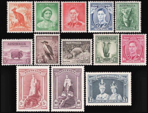 AUSTRALIA/SELLOS, 1937-1938 - SELLOS ORDINARIOS - JORGE VI - FAUNA  - YV 110B/122 - 13 VALORES - NUEVO - MINT