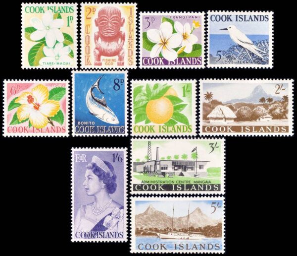 COOK (NUEVA ZELANDA) SELLOS, 1963 - SELLOS ORDINARIOS - ELIZABETH II - AVES - FLORA - ARTESANIAS - PECES - SITIOS - YV 89/99 - 11 VALORES - NUEVO - MINT