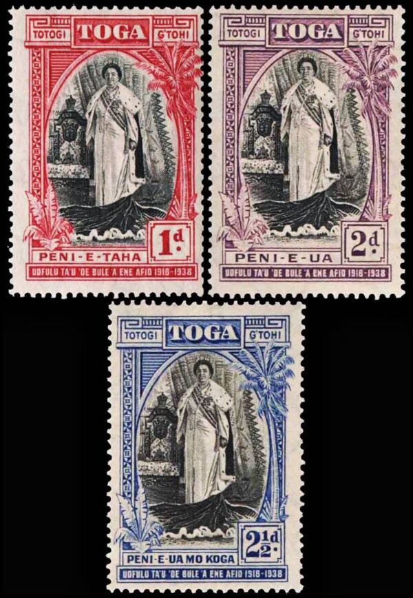 TONGA/STAMPS, 1938 – BRITISH PROTECTORATE – QUEEN SALOT – YV 70/72 – 3 VALUES – NEW – HINGED