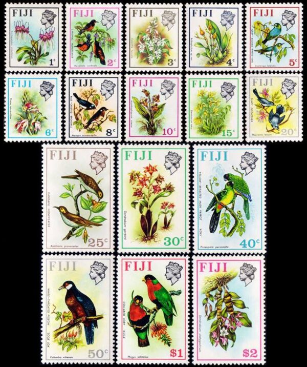 FIJI/SELLOS, 1970-1972 - SERIE SELLOS ORDINARIOS - ELIZABETH II - FLORA Y FAUNA - AVES - YV 283/98 - 16 VALORES - NUEVO - MINT