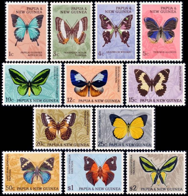 PAPUA Y NUEVA GUINEA/SELLOS, 1966 - FAUNA - MARIPOSAS - YV 83/93 - 12 VALORES - NUEVO - MINT