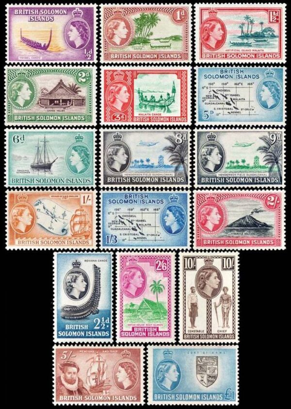 SALOMON/SELLOS, 1956-1960 - SERIE SELLOS ORDINARIOS - ELIZABETH II - BARCOS - VISTAS - MAPAS - ESCUDOS - YV 80/94 - 17 VALORES - NUEVO - MINT