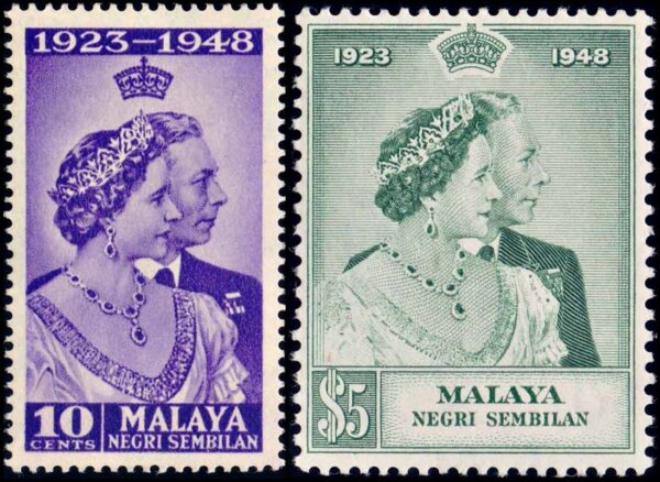 NEGRI SEMBILAN/ESTADOS MALAYOS/SELLOS, 1948 - BODAS DE PLATA - JORGE VI - YV 39/40 - 2 VALORES - BISAGRA