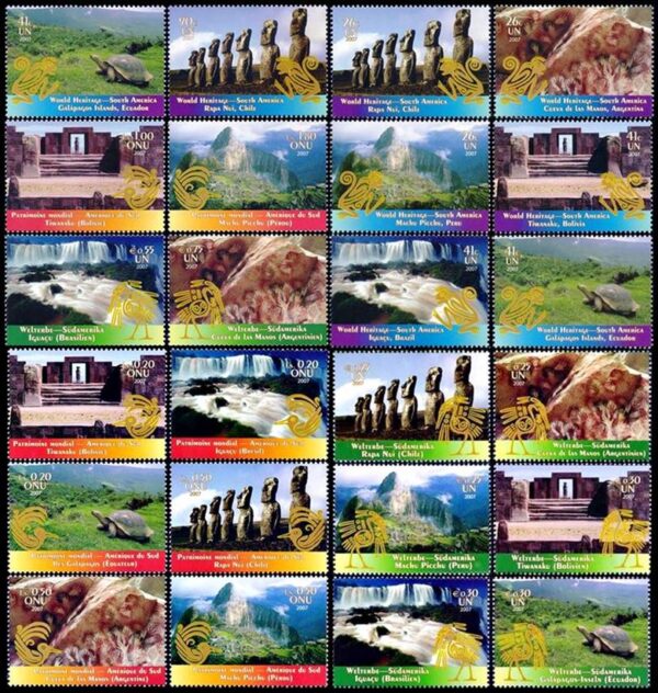 UNITED NATIONS (UN) 2007 - WORLD HERITAGE - SOUTH AMERICA - YV 1041/47 (NY) 587/594 (G) 511/18 VIENNA - 24 VALUES - MNH