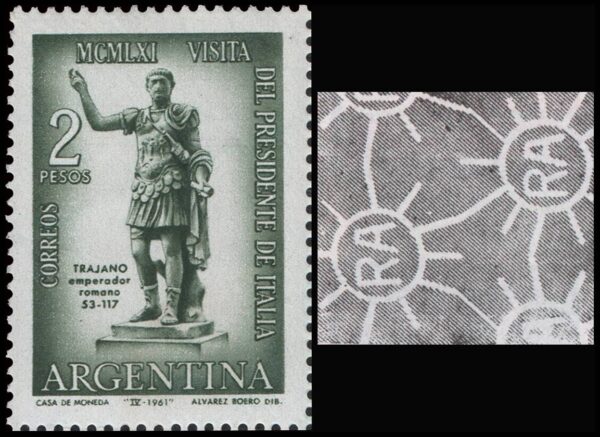 ARGENTINA/STAMPS, 1961 - VISIT OF PRESIDENT GIOVANNI GRONCHI - ROMAN EMPEROR TRAJAN - CAT GJ 1210 - 1 VALUE - MNH