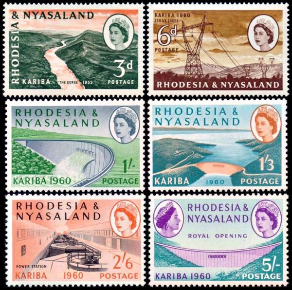 RODESIA Y NYASALANDIA/SELLOS, 1960 - ELIZABETH II - CENTRAL HIDROELECTRICA - YV 33/38 - 6 VALORES - NUEVO - MINT