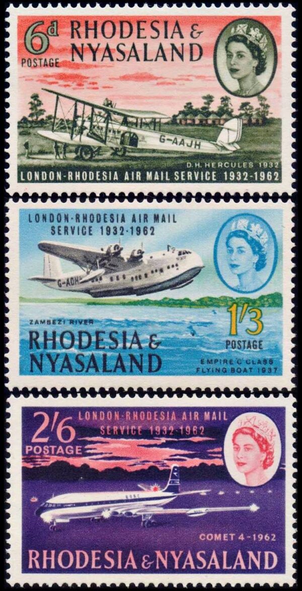 RODESIA Y NYASALANDIA/SELLOS, 1962 - ELIZABETH II - AVIONES - SERVICIO AEREO - YV 41/43 - 3 VALORES - NUEVO - MINT