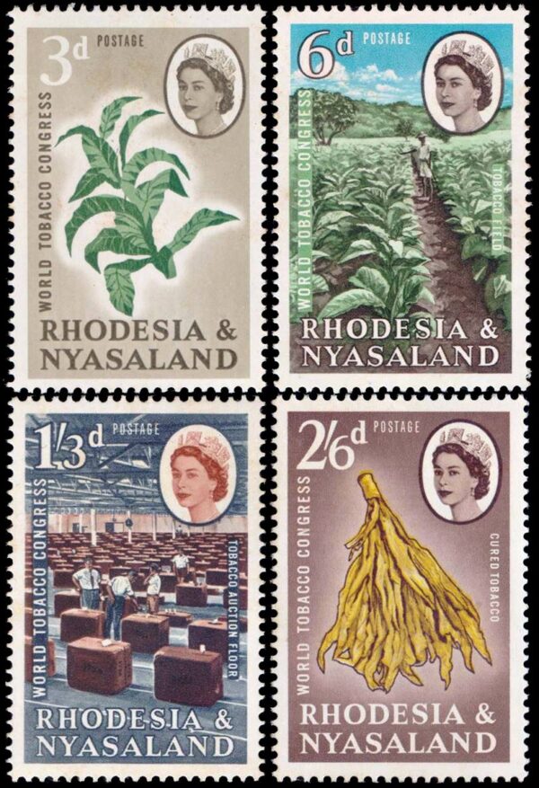 RODESIA NYASALANDIA/SELLOS, 1963 - ELIZABETH II - FLORA - TABACO -  YV 44/47 - 4 VALORES - NUEVO - MINT