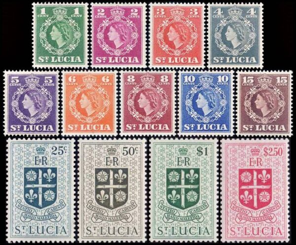 SANTA LUCIA/SELLOS, 1953-1954 - ELIZABETH II - VALORES EN DOLARES - YV 155/67 - 13 VALORES - NUEVO - MINT