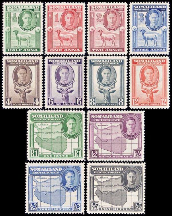 BRITISH SOMALILAND/STAMPS, 1942 - GEORGE VI - GOAT - SHEEP - MAP - VALUES IN RUPEES - YV 88/99 - 12 VALUES - MNH - MINT