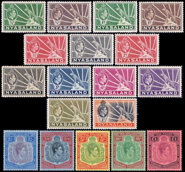 NYASSALAND/SELLOS, 1937-1943 - JORGE VI - LEOPARDO - YV 59/76 - 18 VALORES - NUEVO - BISAGRA