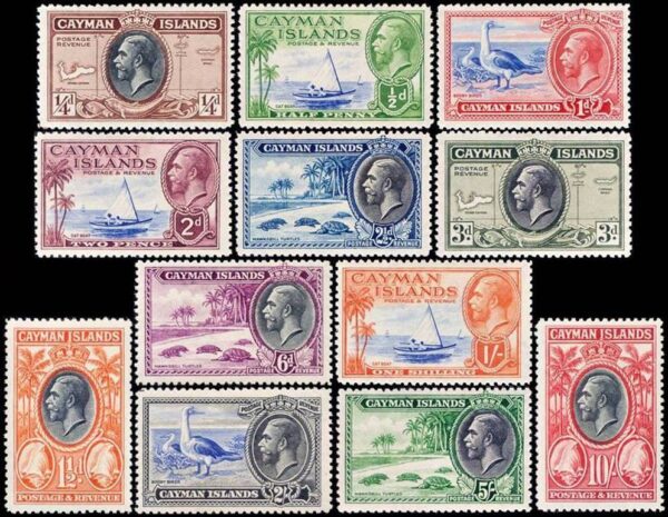 CAIMAN/SELLOS, 1935 - JORGE V - VISTAS - AVES MARINAS - TORTUGAS - MAPAS - BARCOS - CARACOLES - YV 89/100 - 12 VALORES - NUEVO - BISAGRA