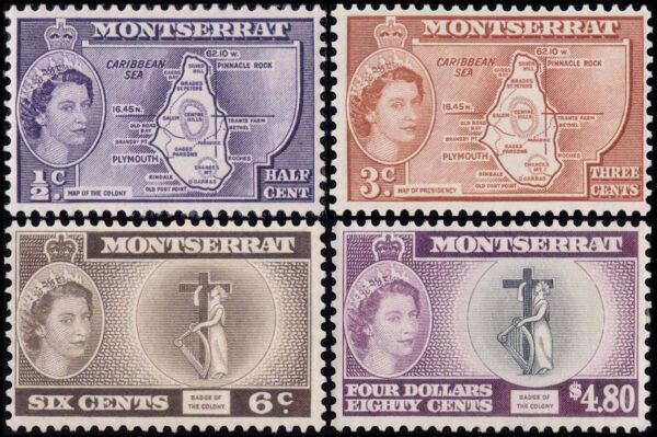 MONTSERRAT/STAMPS, 1958 - DEFINITIVES - ELIZABETH II - MAPS - RELIGION - YV 148/51 - 4 VALUES - MNH - MINT