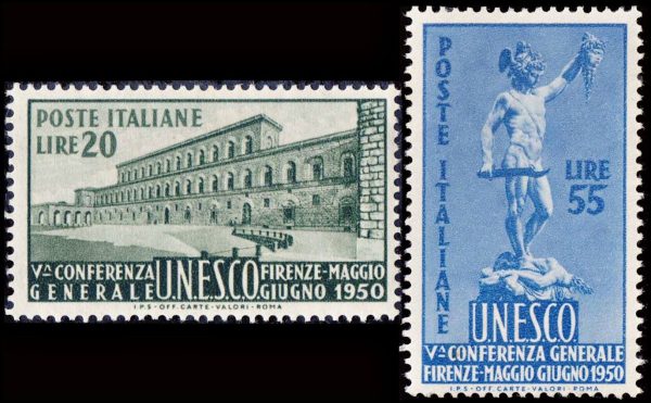 ITALIA/SELLOS, 1950 - UNESCO – ARTE – ESCULTURAS – ARQUITECTURA – YV 556/57 – 2 VALORES – NUEVO – MINT