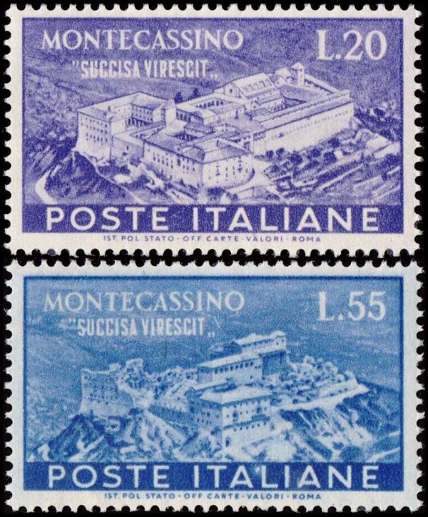 ITALY/STAMPS, 1951 – MONTECASSINO ABBEY – RELIGION – YV 602/603 – 2 VALUES - MNH