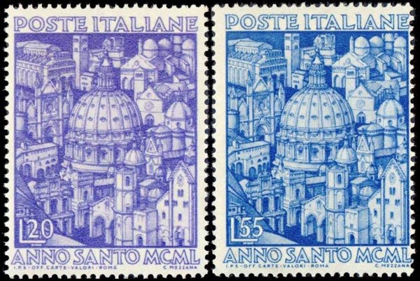 ITALIA/SELLOS, 1950 – AÑO SANTO – ARQUITECTURA – IGLESIAS – YV 538/39 – 2 VALORES – NUEVO – MINT