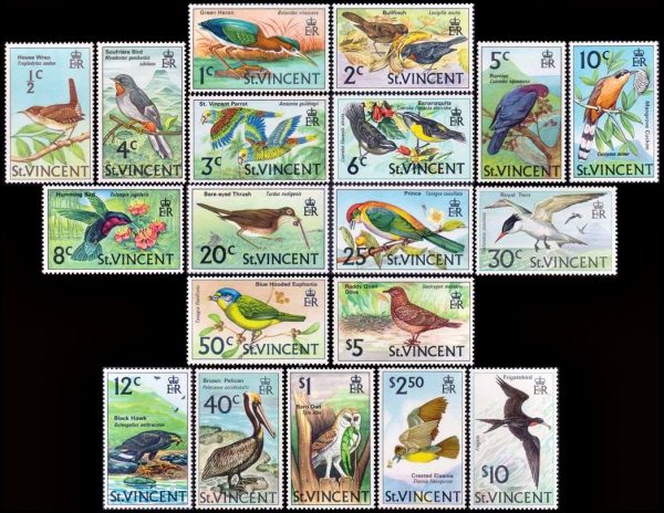 SAN VICENTE/SELLOS, 1969-1974 - SELLOS ORDINARIOS - FAUNA - AVES - YV 261/76 + 361/63 - 190 VALORES - NUEVO - MINT