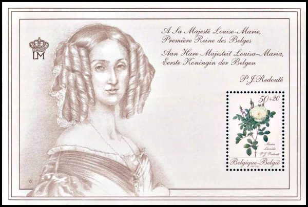 BELGICA/SELLOS, 1990 – FLORES – BOTANICA -PINTURAS – LUISA MARIA DE ORLEANS – YV BF 66 – BLOQUE – NUEVO