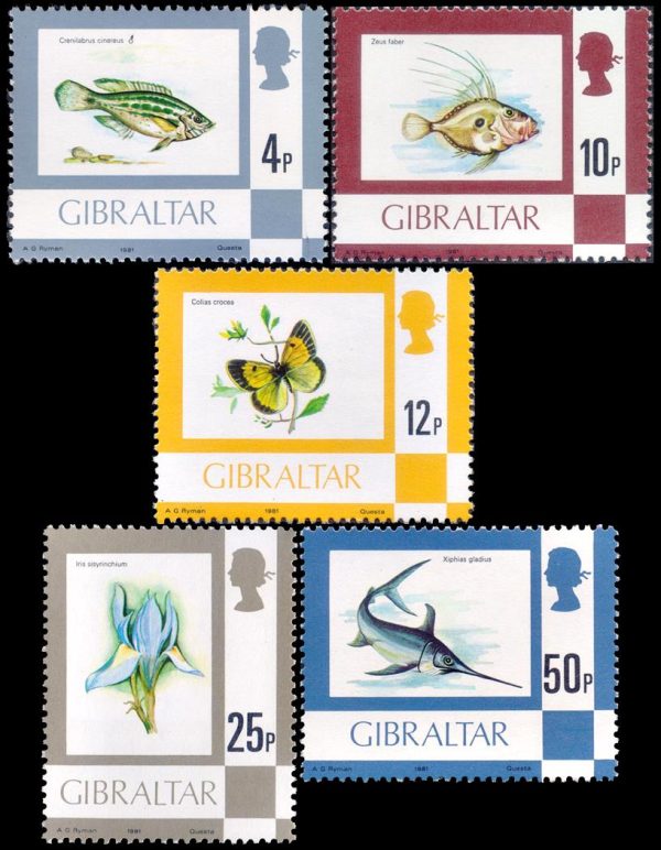 GIBRALTAR/SELLOS, 1981 - ELIZABETH II - SELLOS ORDINARIOS - FLORA Y FAUNA - MILESIMA 1981 - YV 420/24 - 5 VALORES - NUEVO - MINT