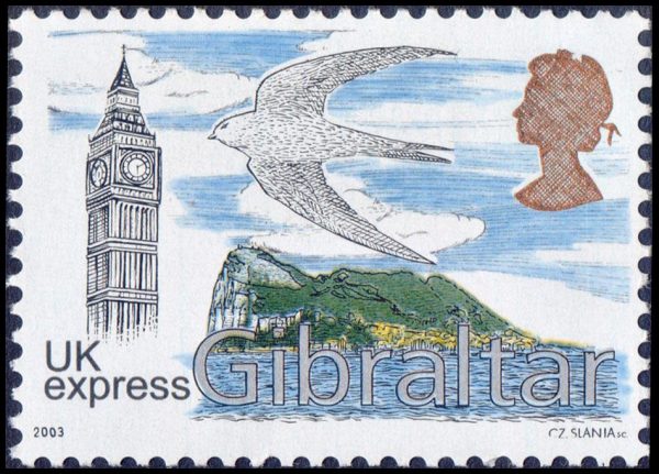 GIBRALTAR/SELLOS, 2003 - SELLOS ORDINARIOS - ELIZABETH II - UK EXPRESS - RELOJ - BIG BEN - AVE - YV 1050 - 1 VALOR - NUEVO - MINT