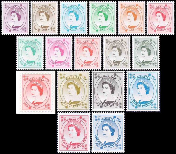 GIBRALTAR/SELLOS, 1999-2001 – SERIE ORDINARIA – ELIZABETH II – YV 857/71 + 977/78 – 15 VALORES – NUEVO - MINT