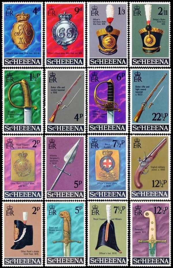 SANTA HELENA/SELLOS, 1970-1973 - EQUIPAMIENTOS MILITARES - YV 226/9 + 249/52 + 253/6 + 259/62 - 16 VALORES - NUEVO - MINT