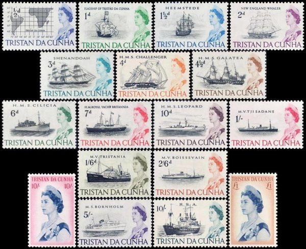 TRISTAN DA CUNHA/SELLOS, 1965-1970 - SELLOS ORDINARIOS- ELIZABETH II - BARCOS - YV 71/84 + 113/15 - 17 VALORES - NUEVO - MINT