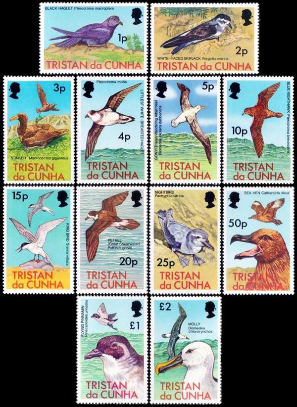 TRISTAN DA CUNHA/SELLOS, 1977 - SELLOS ORDINARIOS - ELIZABETH II - AVES MARINAS - YV 221/232 - 12 VALORES - NUEVO - MINT