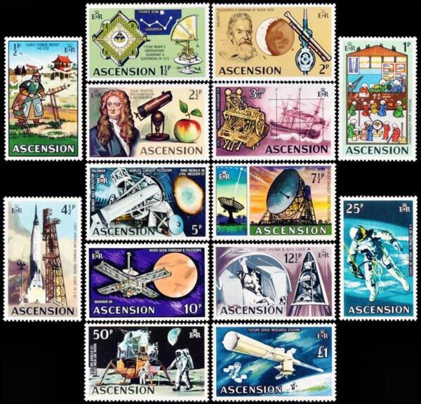 ASCENSION/STAMPS, 1971 - DEFINITIVES - ELIZABETH II - ASTRONOMY - MAN IN SPACE - YV 139/52 - 14 VALUES - MNH