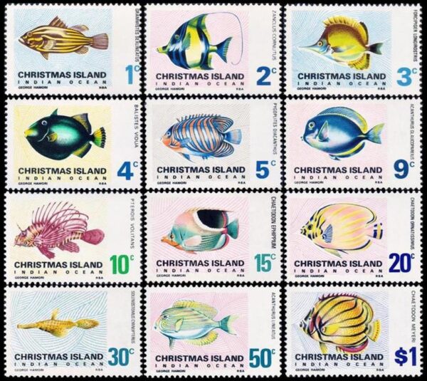 CHRISTMAS (AUSTRALIA) SELLOS, 1968-1970 - FAUNA - PECES - YV 22/33 - 12 VALORES - NUEVO - MINT