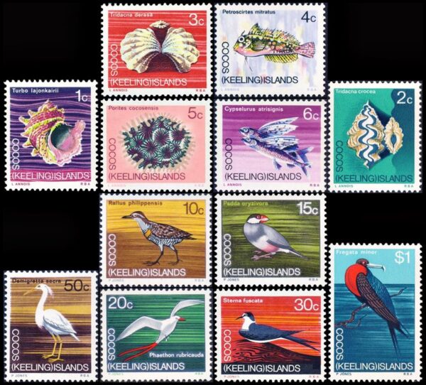 COCOS (AUSTRALIA) STAMPS, 1969 - DEFINITIVE - MARINELIFE - BIRDS - YV 8/19 - 12 VALUES - MNH