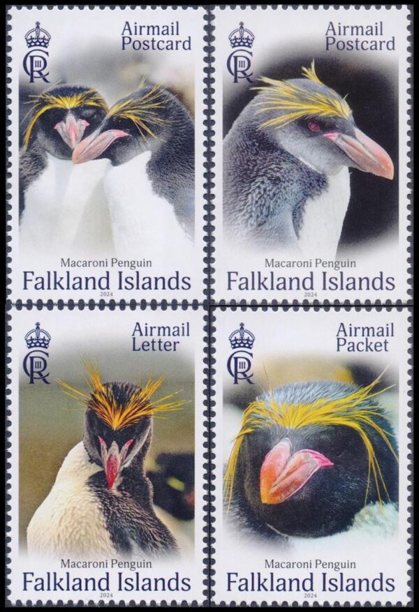 MALVINAS/SELLOS, 2024 - FAUNA - PINGUINO DE PENACHO ANARANJADO - AIRMAIL - 4 VALORES - NUEVO - MINT